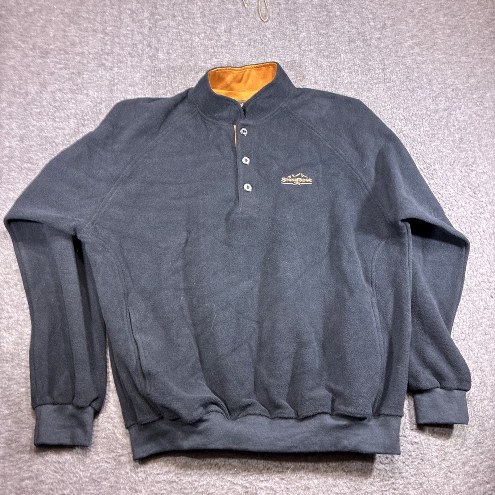 Straight Down Fleece Pullover Men Large Black StoneRidge Golf Quarter Button USA
